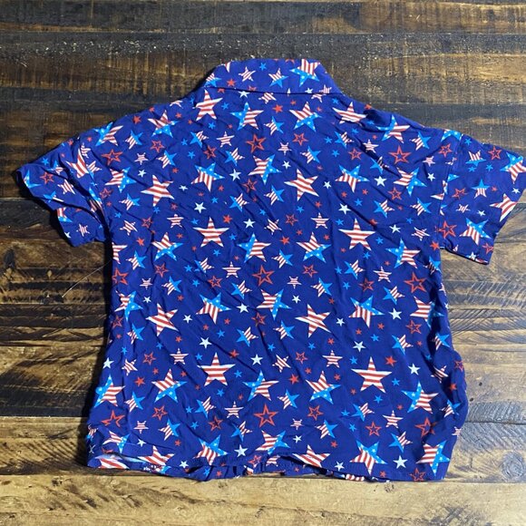 NEW O'Rageous Girls' Patriotic Printed Short Sleeve Cabana Top - Picture 2 of 4